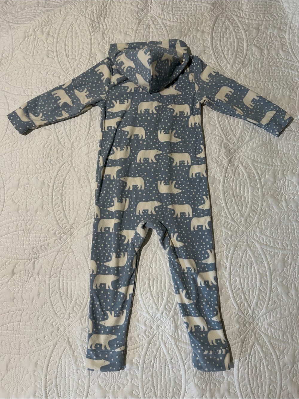Hanna Andersson Blue Hooded Polar Bear Print One-Piece kids size: S - Picture 4 of 5